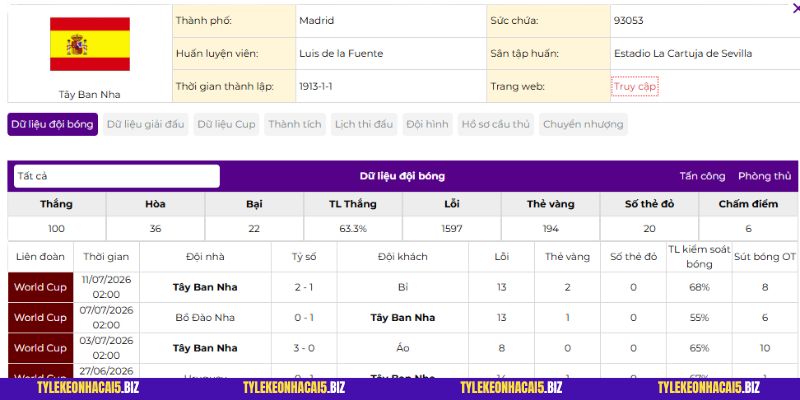 Phong độ Đội tuyển Tây Ban Nha